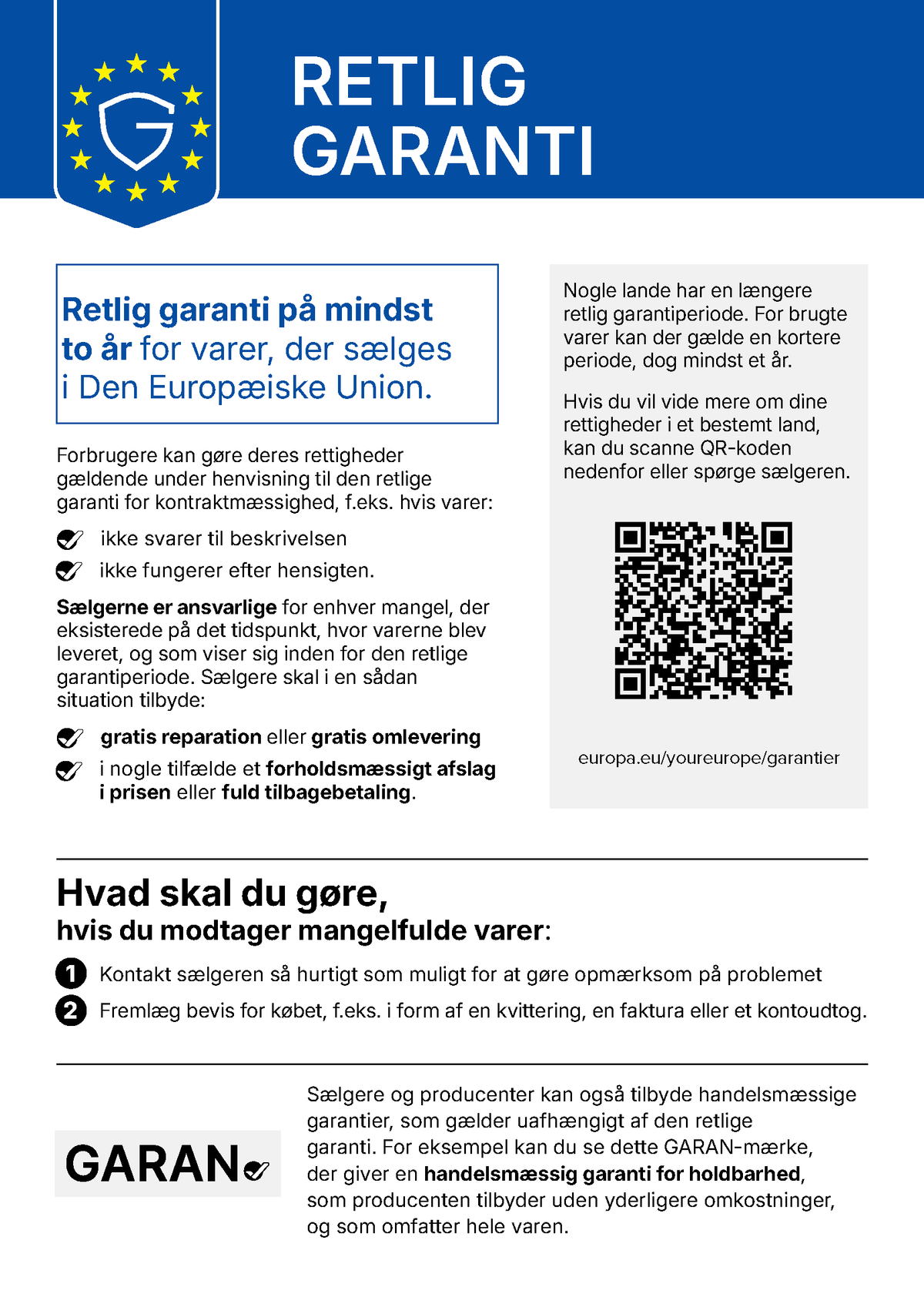 Retlig garanti: EU's harmoniserede meddelelse om reklamationsret (dansk)